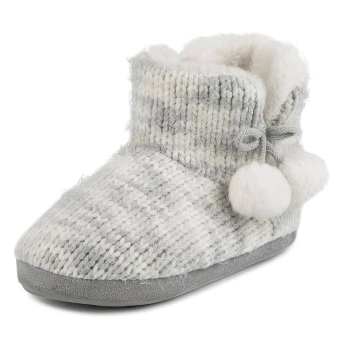 totes toasties® Ladies Space Dye Knitted Boot Slippers Grey Extra Image 3